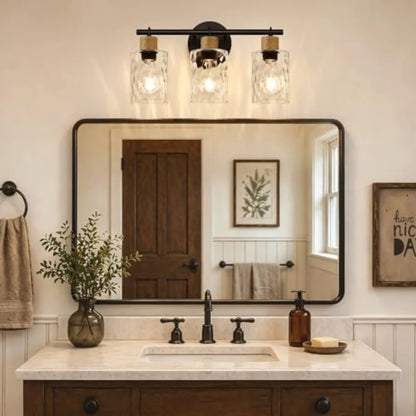 Bathroom Light Fixtures, Coastal Vanity Lights with Crystal Glass Shade, Black