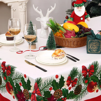 Christmas Tablecloth, Washable Table Cover, Festive Tablecloth for Dining Room, Party and Holiday Table Decorations