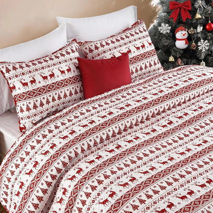 3PCS Christmas Quilt Set King/Queen Size Quilt Set, Winter Blanket, Soft Warm Snowflake Fleece