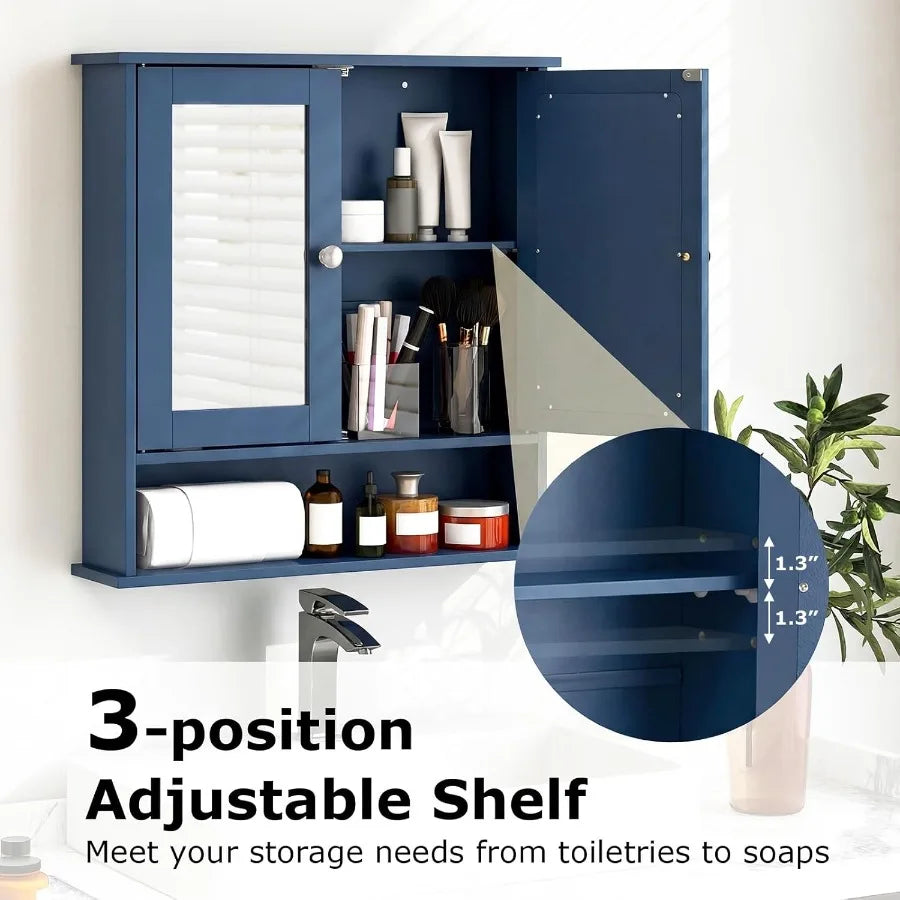 Bathroom Medicine Cabinet With Mirror, Wall Mounted Wooden Organizer With Doors And Shelves