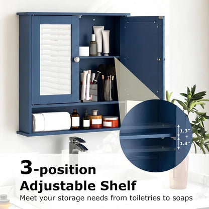 Bathroom Medicine Cabinet With Mirror, Wall Mounted Wooden Organizer With Doors And Shelves