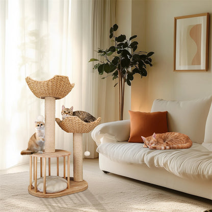 3 Tier Cat Tree Activity Tower with Plush Cushion and Dangling Ball, Sisal Scratching Post for Indoor Cats