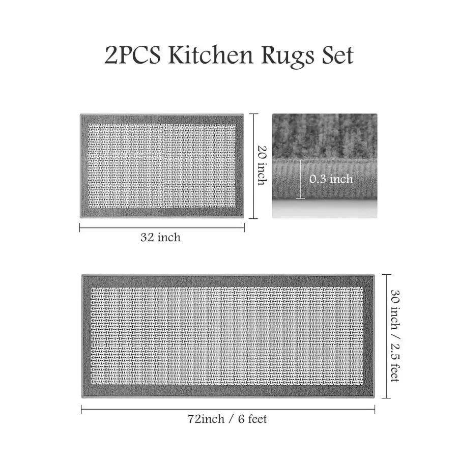 Washable Non Slip Absorbent Kitchen Rugs Sets of 2 Extra Large 2.5x6 20x32