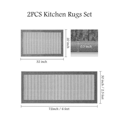 Washable Non Slip Absorbent Kitchen Rugs Sets of 2 Extra Large 2.5x6 20x32