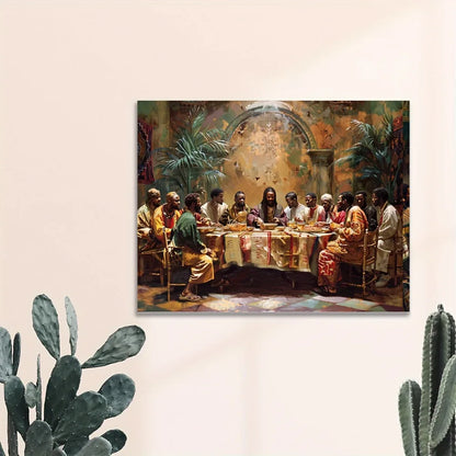 Black Last Supper canvas mural with 1.5 inch thick wood pine frame