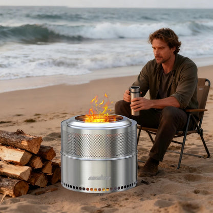 19 Inch Smokeless Fire Pit for Outdoor Wood Burning,  Portable 304, Perforated  Fireplace