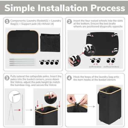 100L Rolling Laundry Basket with Wheels and Lid, with Removable Wash Bag