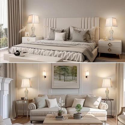 28.5" Table Lamps Set of 2 with Fabric Shades for Bedroom and Living Room with USB