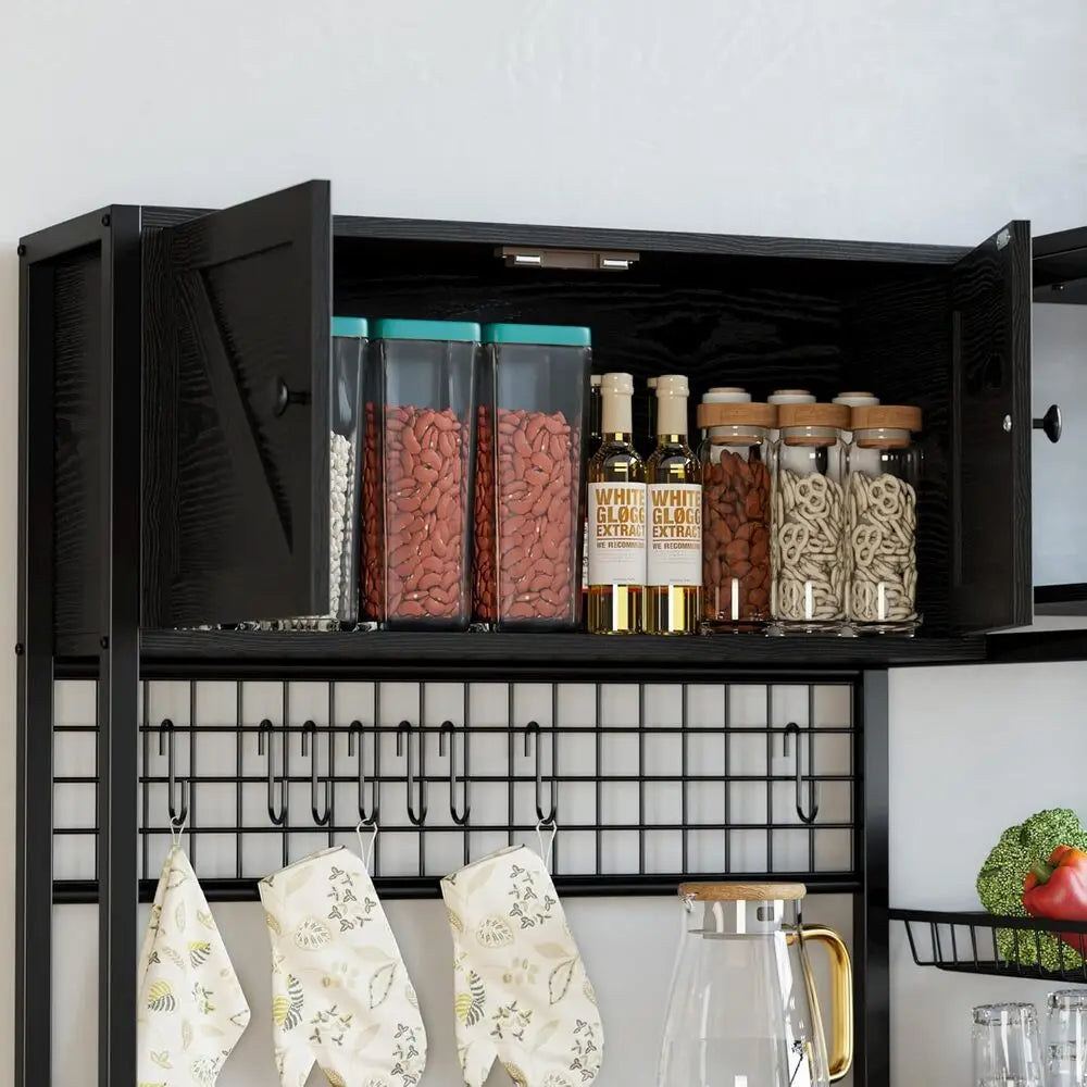 Bakers Rack with 2 Storage Cabinets and Power Outlet, Microwave Stand , Coffee Bar Cabinet