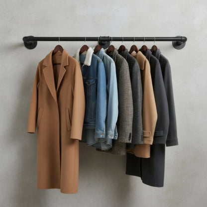 Industrial Pipe Clothes Rack, Heavy Duty Detachable Iron Garment Rack, Wall Mounted, Rustic Hanging Rod
