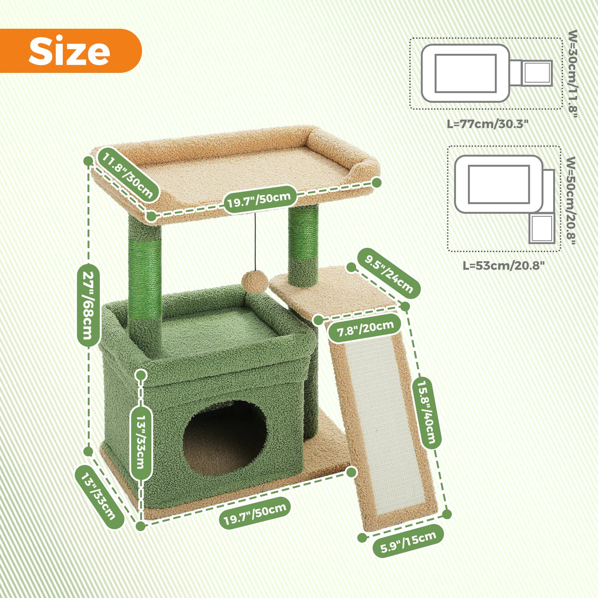 Small Cat Tree for Indoor Cat, Tower with Sisal Scratching Post and Pad, Wide Top Perch