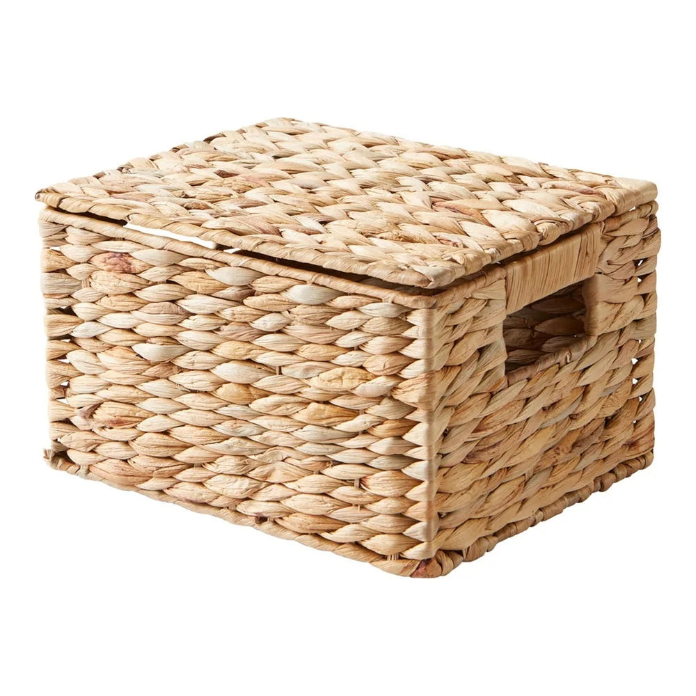 Natural Handmade Woven Hyacinth Basket with Lid