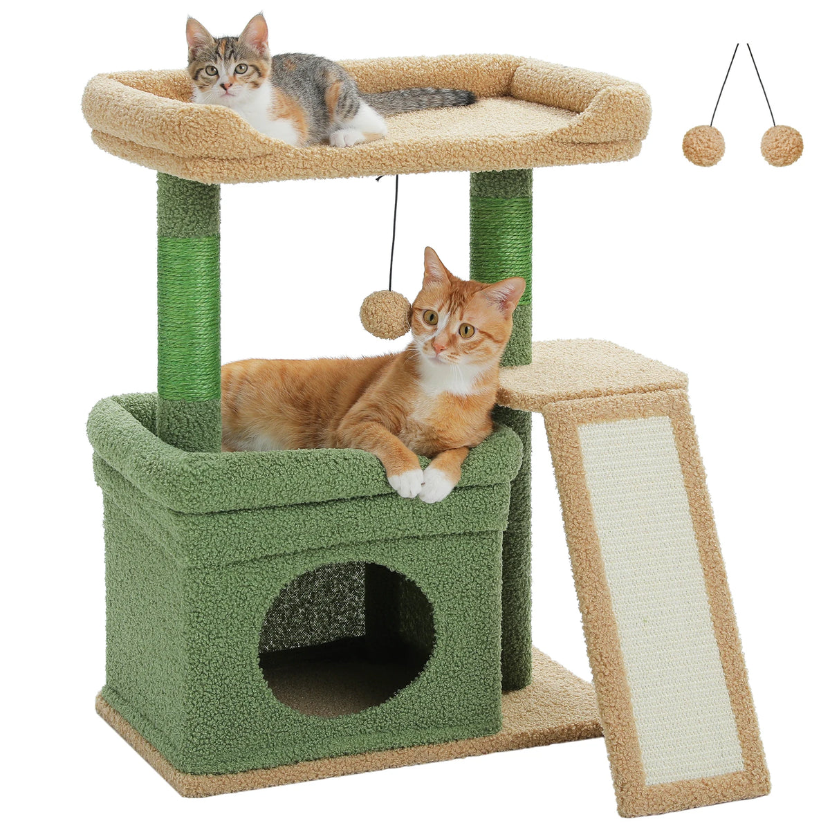 Small Cat Tree for Indoor Cat, Tower with Sisal Scratching Post and Pad, Wide Top Perch
