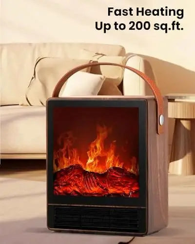 Electric Fireplace Heater 1500W with 3D Flame, Walnut Finish