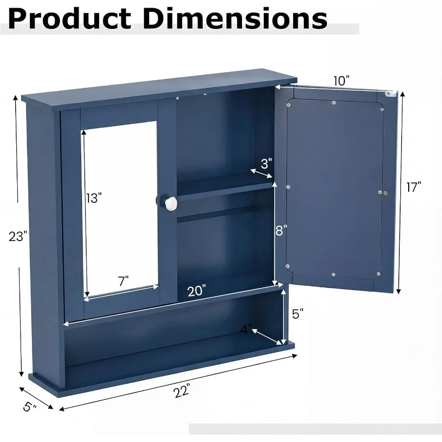 Bathroom Medicine Cabinet With Mirror, Wall Mounted Wooden Organizer With Doors And Shelves
