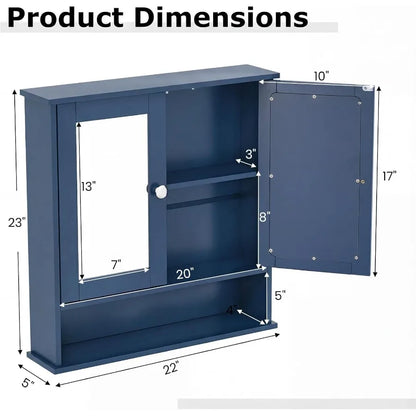 Bathroom Medicine Cabinet With Mirror, Wall Mounted Wooden Organizer With Doors And Shelves