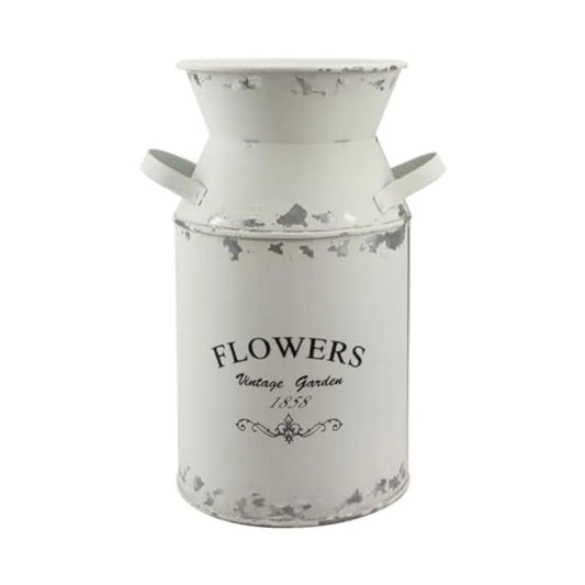 Galvanized White Milk Can, Antique Retro Vase