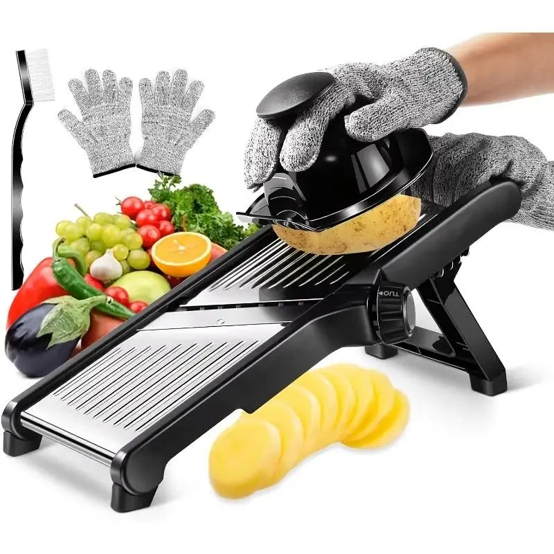 Stainless Steel Mandoline Slicer with 5 Blades & Safe Hand Guard