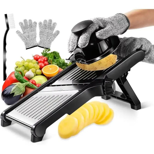 Stainless Steel Mandoline Slicer with 5 Blades & Safe Hand Guard