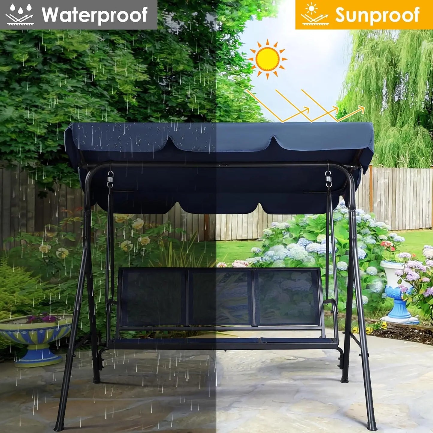 Outdoor 3-Seat Porch Swing for Adults, & Adjustable Canopy