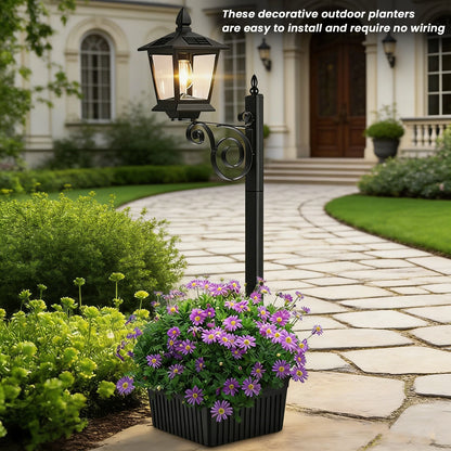 2 In 1 Outdoor Planter w/ Solar Light, Freestanding