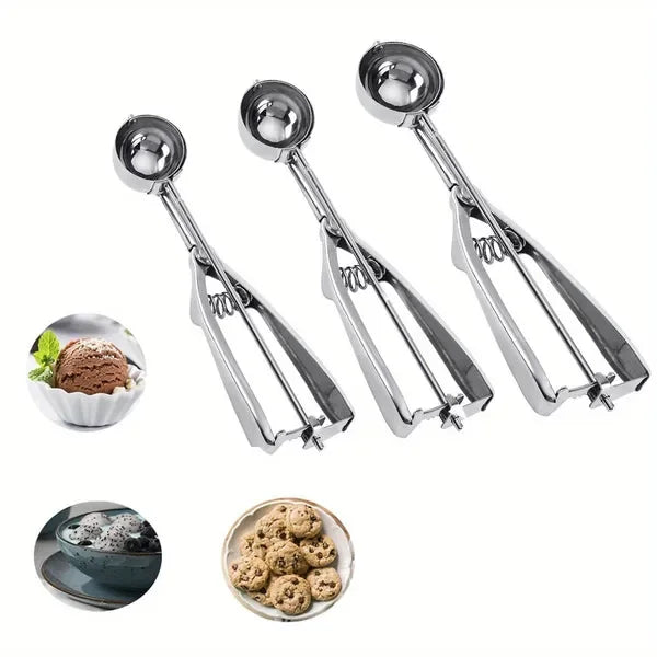 3pcs Stainless Steel Cookie Scoop Set with Trigger Release