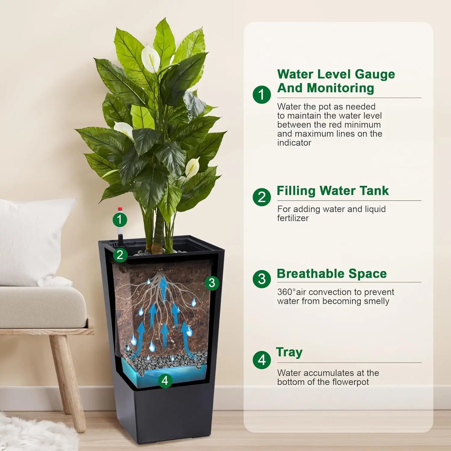 2 PCS 22.4 Inch Tall Plastic Planter for Indoor ＆ Outdoor
