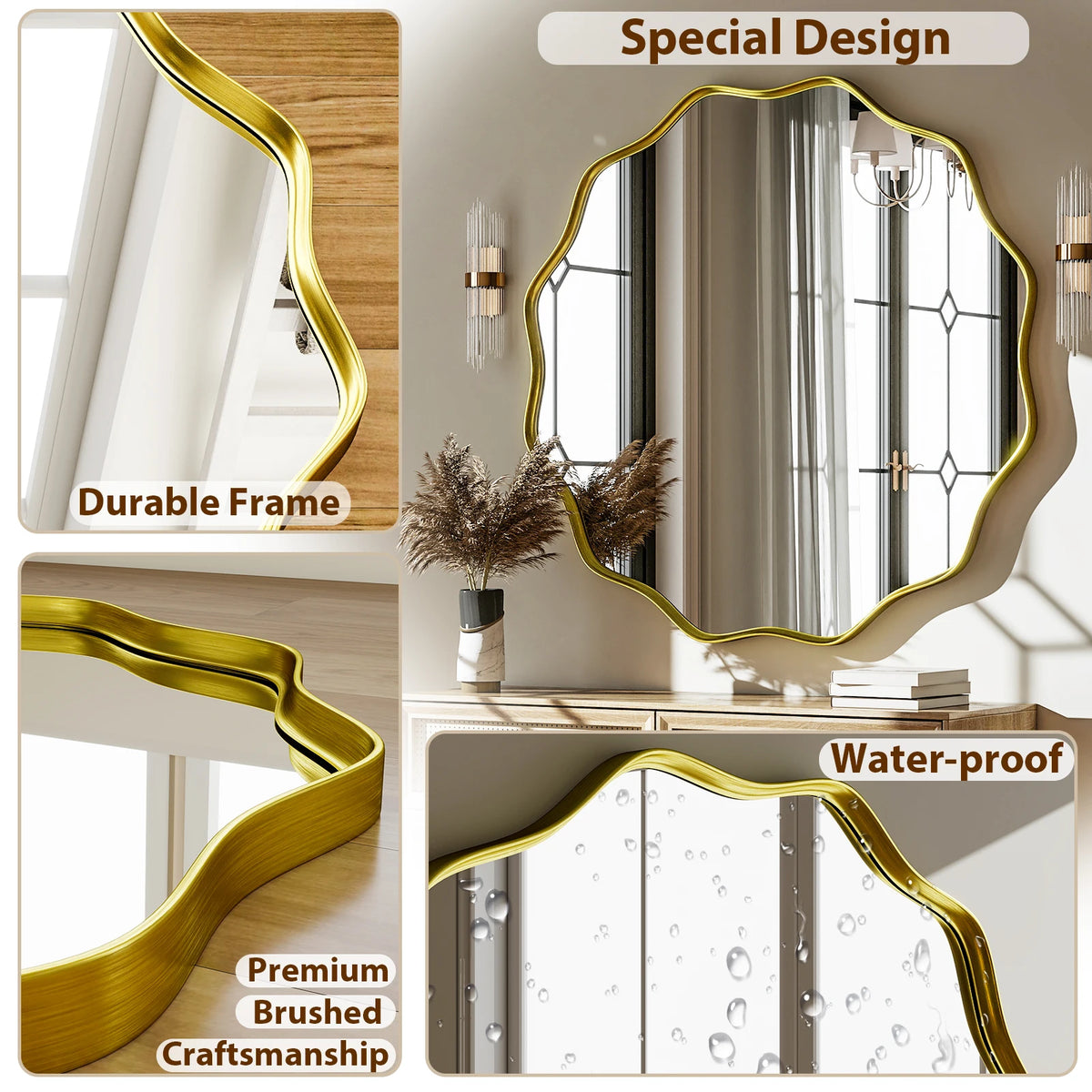 Decorative Wavy Round Bathroom Mirror with Deep Frame