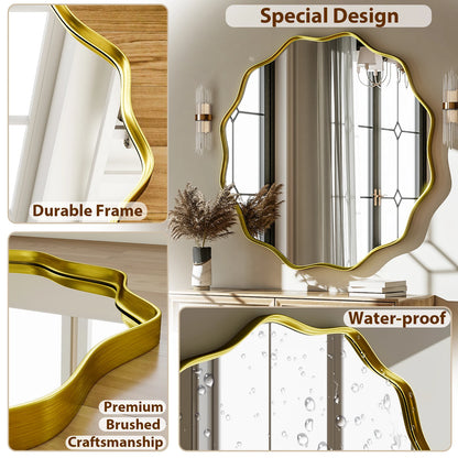 Decorative Wavy Round Bathroom Mirror with Deep Frame