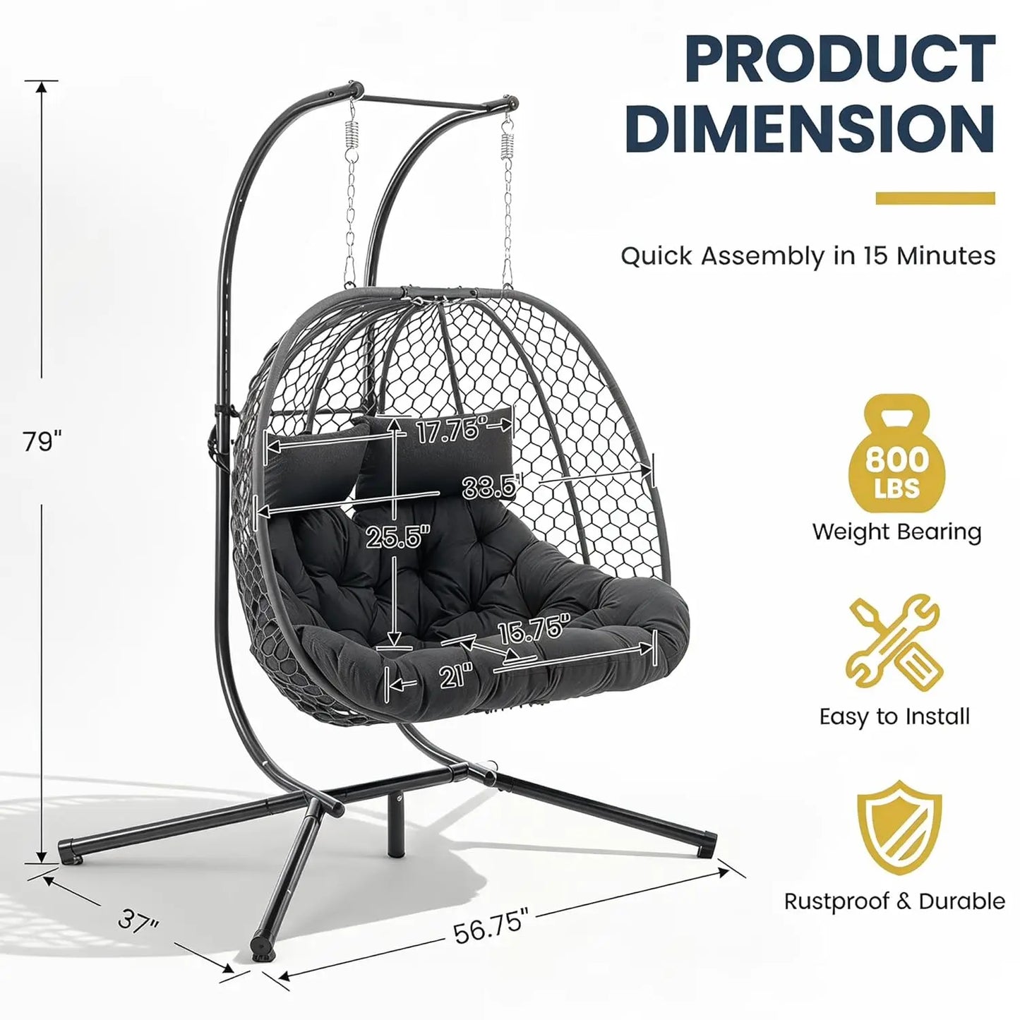 Double Outdoor Egg Swing Chair with Stand