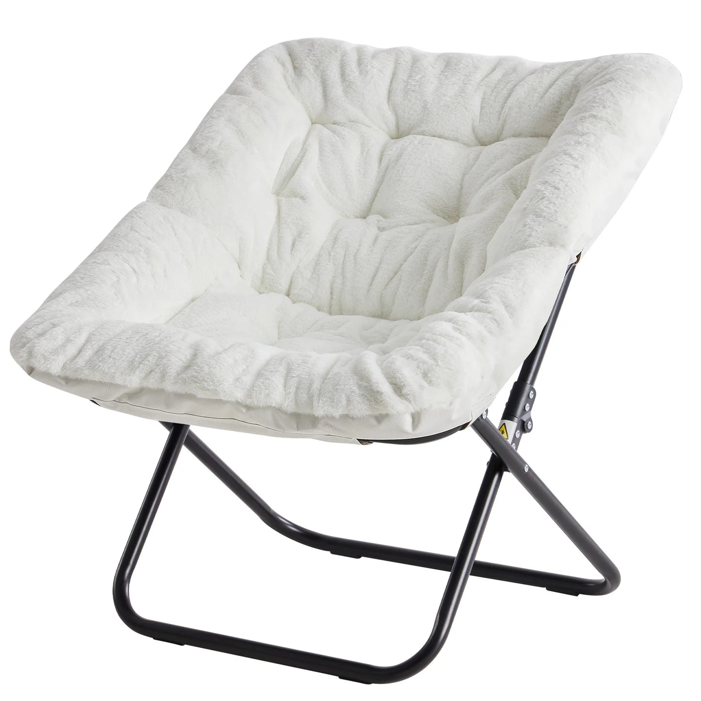Cozy Saucer Chairs of Soft Faux Fur, Folding Lounge for Living Room, Padded Seat Metal Frame