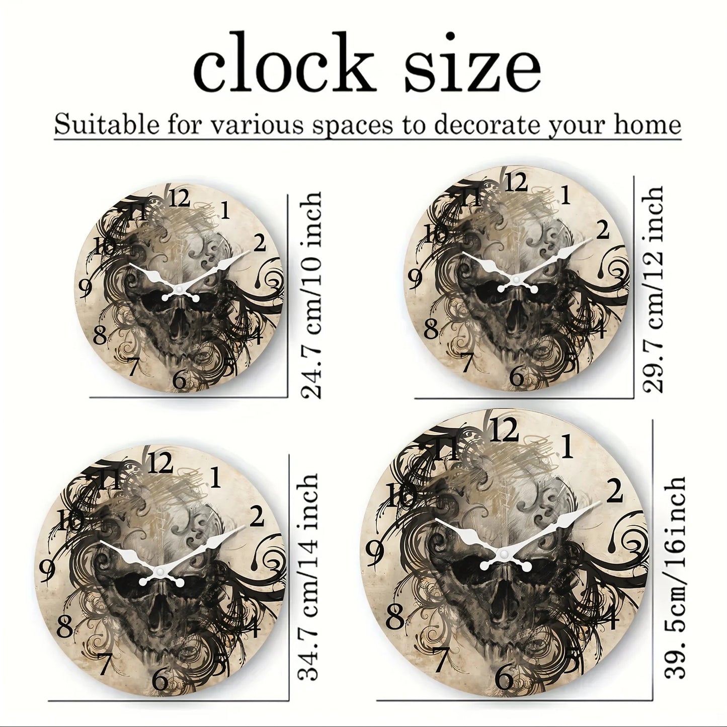 One 10-inch scary skull head wooden hanging clock