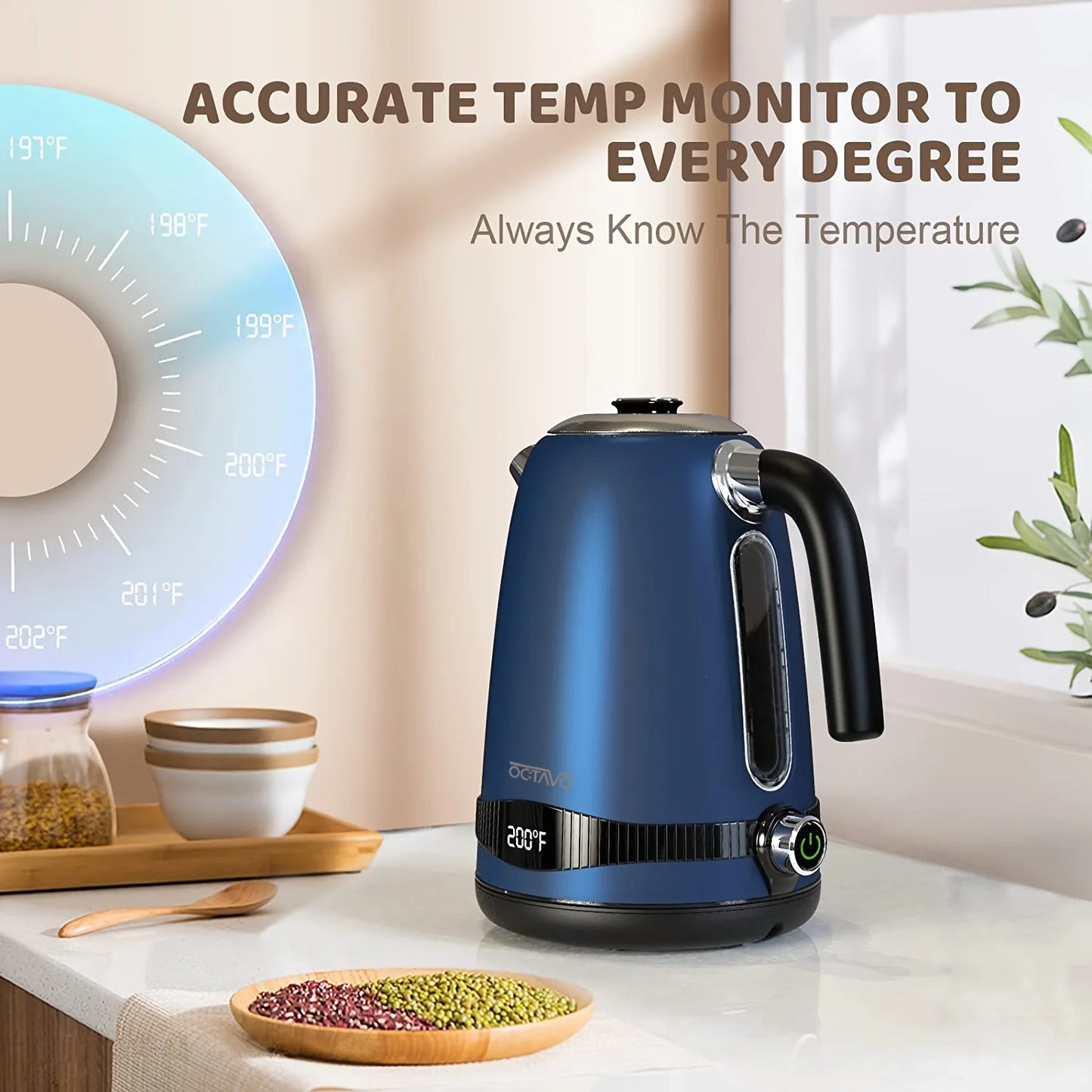 1pc 1.8QT Electric Kettle, US Plug, Temperature Control With 7 Heat Settings & LED Display, (1100W)