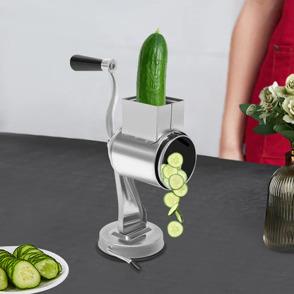 Rotary Grater, Stainless Steel Slicer with 5 Blades & Suction Cup Base