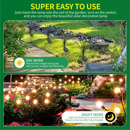 8-Head Solar Firefly LED Lights ,Waterproof High Flexibility Yard Patio Pathway Holiday