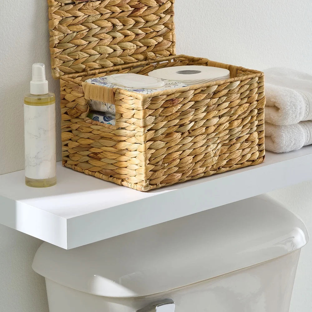 Natural Handmade Woven Hyacinth Basket with Lid