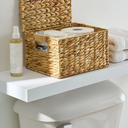 Natural Handmade Woven Hyacinth Basket with Lid