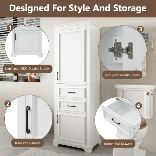 71" Tall Bathroom Vanity (Freestanding) - Modern Design, Damping Hinges & Space-Saving Storage