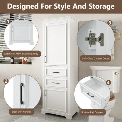 71" Tall Bathroom Vanity (Freestanding) - Modern Design, Damping Hinges & Space-Saving Storage