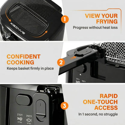 1600W Electric Deep Fryer with Adjustable Temperature Control, 84.54oz Non-Stick Basket & Viewing Window, Removable Lid
