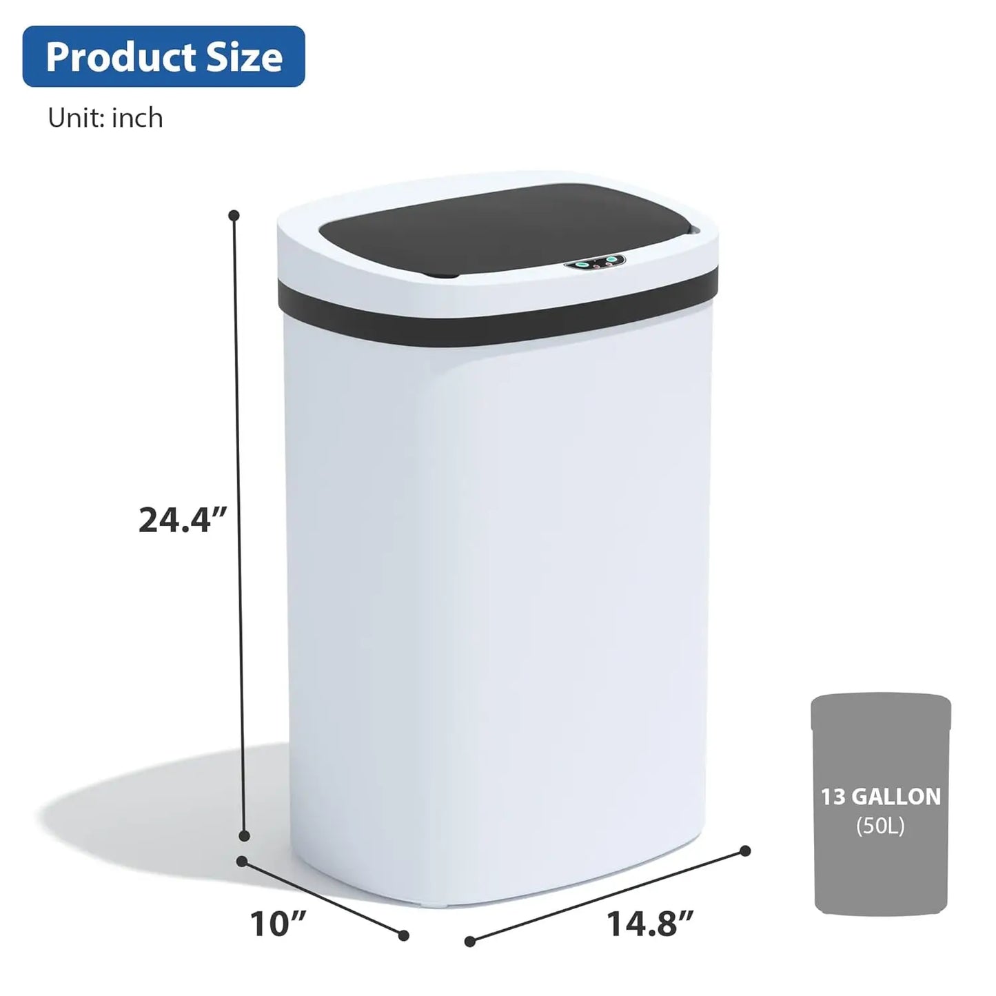 13 Gallon/50 L Kitchen Trash Can with Touch-Free Lid