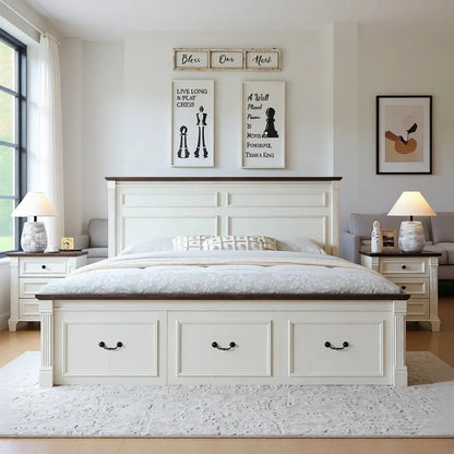 26" Farmhouse Nightstand Set with 3 Drawers, Charging Station, and Rustic Roman Column Design