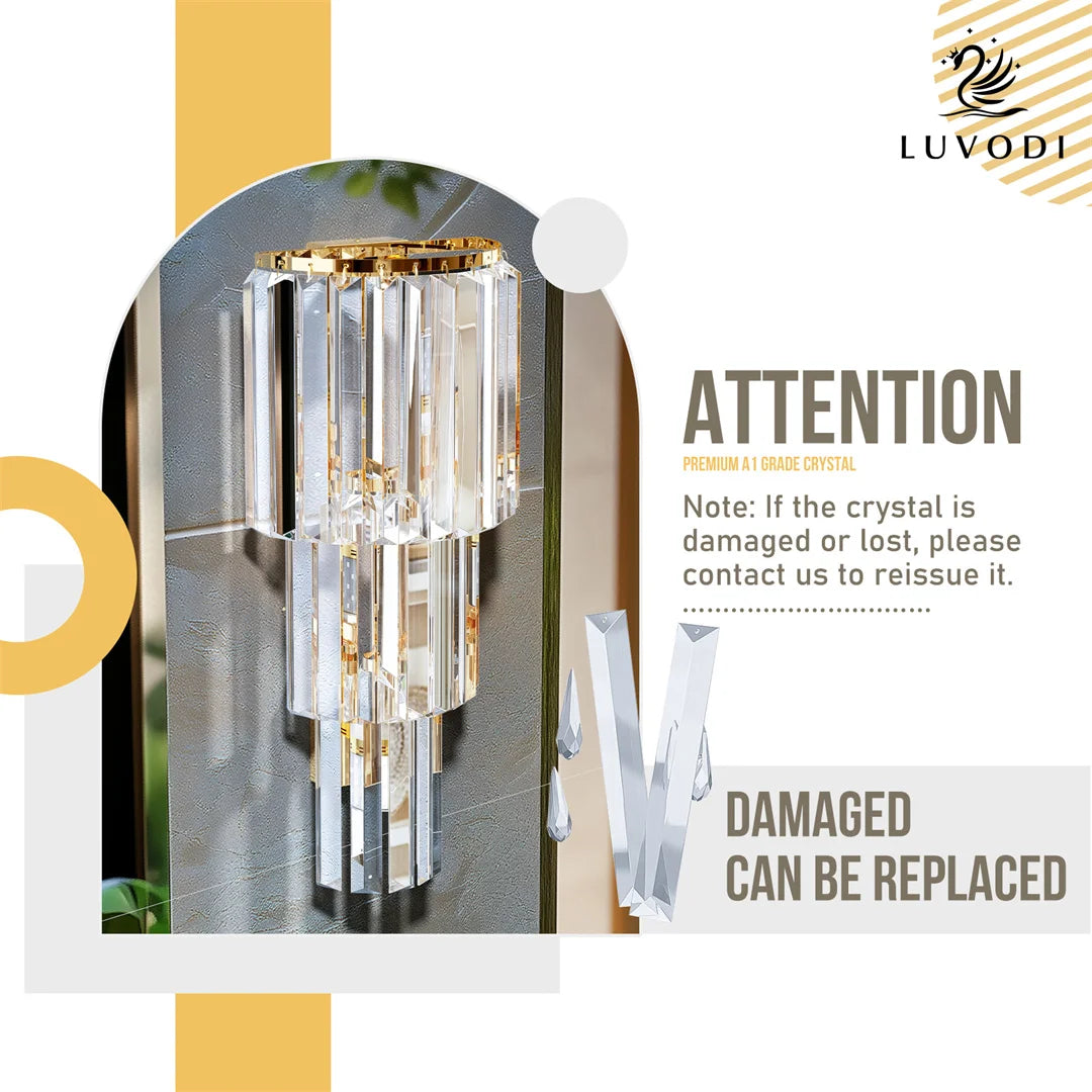 Modern Crystal Wall Lamp, 3-Layer Crystal Sconce