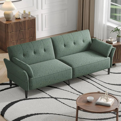 89” Convertible Futon Sofa Bed with 2 Square Pillows and Adjustable Backrest