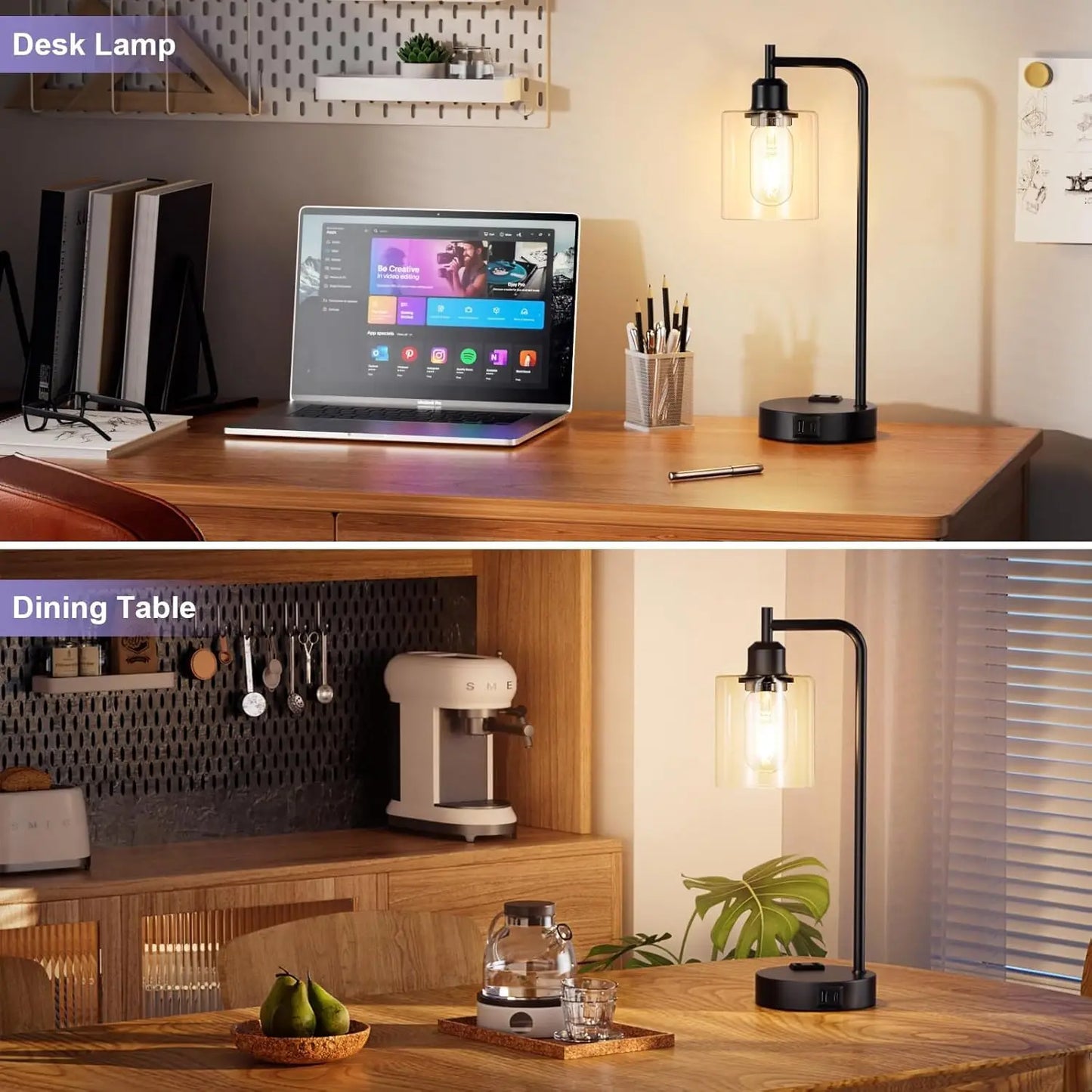 Touch Table Lamps Set of 2 - 3-Way Dimmable with USB C+A Ports and Outlet