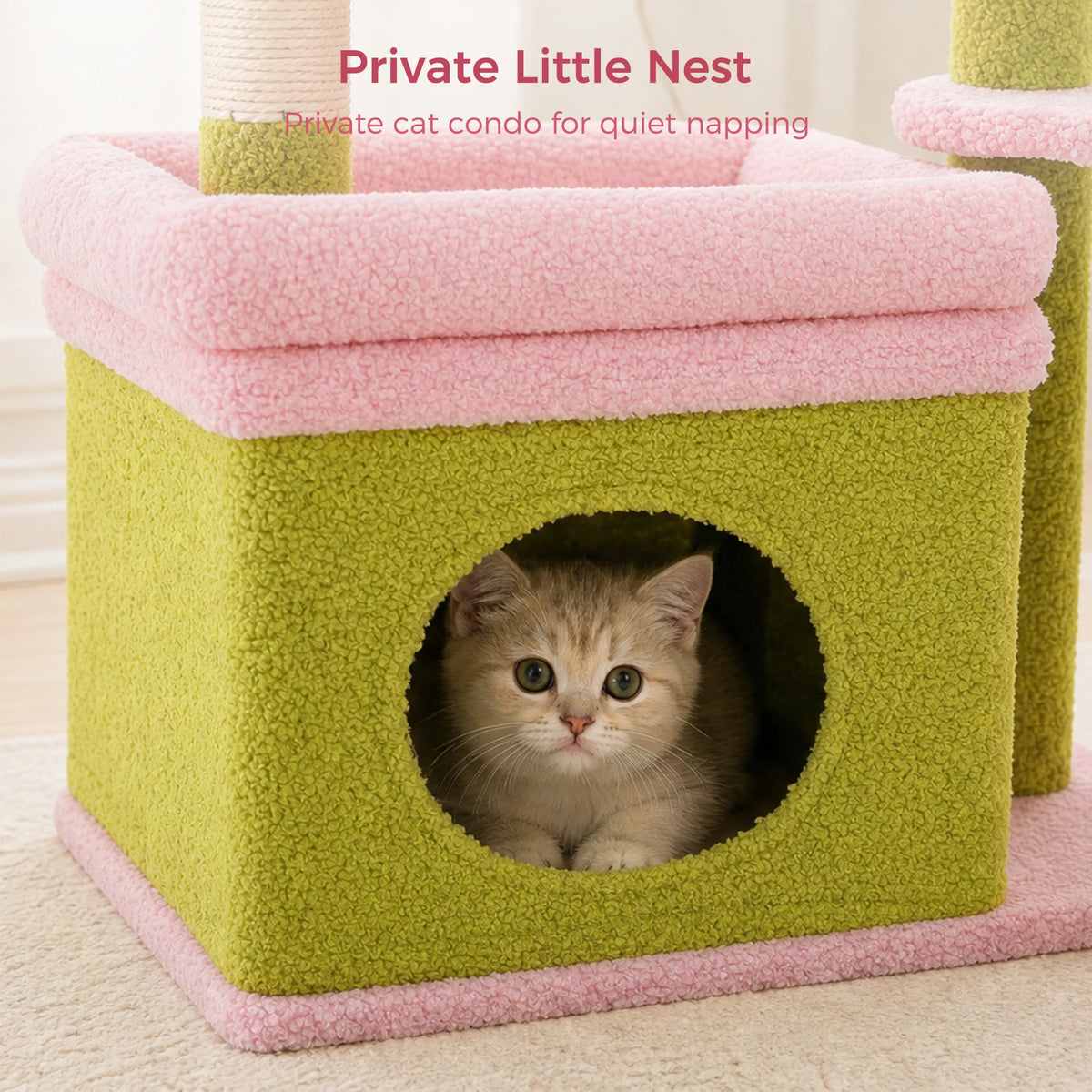Small Cat Tree for Indoor Cat, Tower with Sisal Scratching Post and Pad, Wide Top Perch