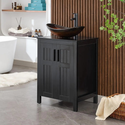 Black 24" Bathroom Vanity with Sink Combo, Grooved, Customized