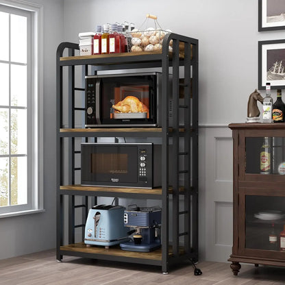 4-Tier Kitchen Bakers Rack with Power Outlet, Microwave Stand, Storage Shelf for Kitchen Organization And Convenience