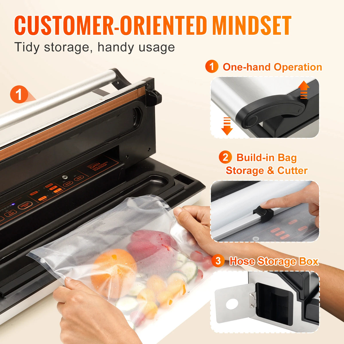Commercial Vacuum Sealer Machine, Multifunction Automatic Food Packaging with Bag Roll Storage, Cutter for Home Kitchen