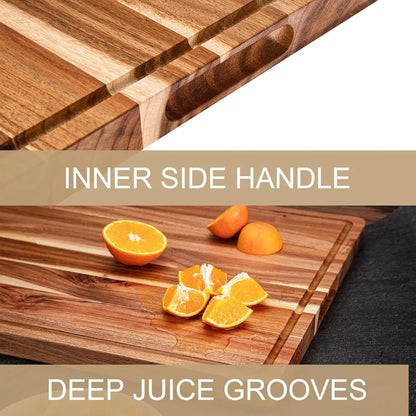 Extra Large Wood Cutting Board with Juice Groove and Handle, Reversible Charcuterie Butcher Block 24 x 18 x1.2 in